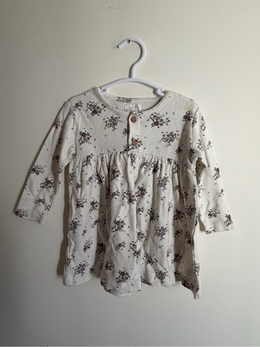 Girls' Cream Floral Long-Sleeve dress